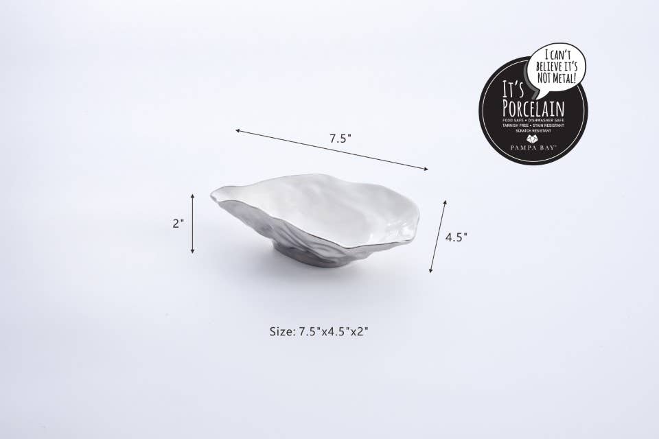 Pampa Bay Small Oyster Bowl - White & Silver - Gabrielle's Biloxi