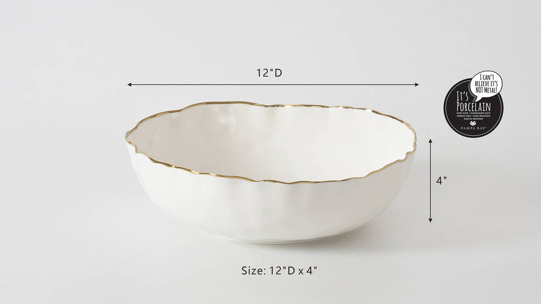 Pampa Bay Large Bowl - White & Gold - Gabrielle's Biloxi