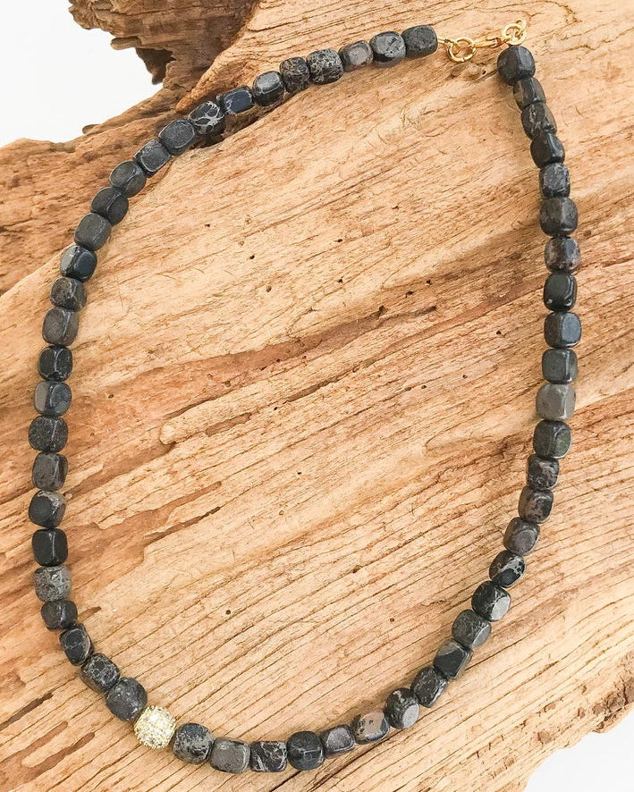 Virtue Tiny Gemstone Cube Choker with CZ Accent - Black - Gabrielle's Biloxi