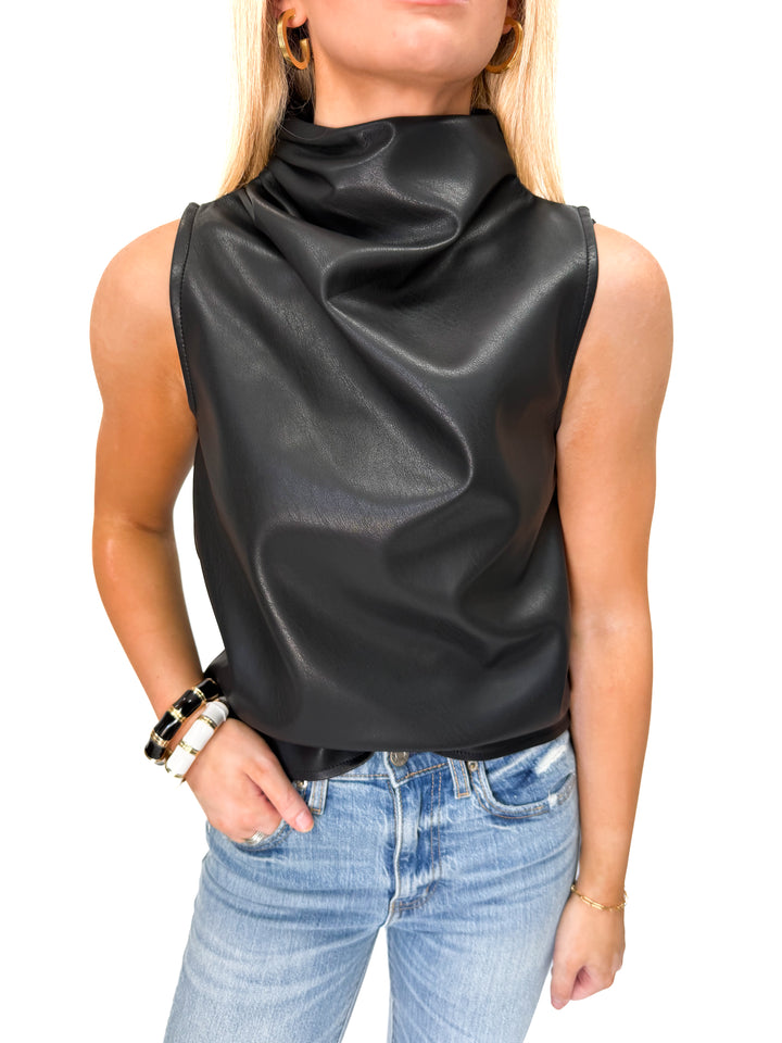 Bishop + Young Claude Faux Leather Cowl Neck Top - Black - Gabrielle's Biloxi