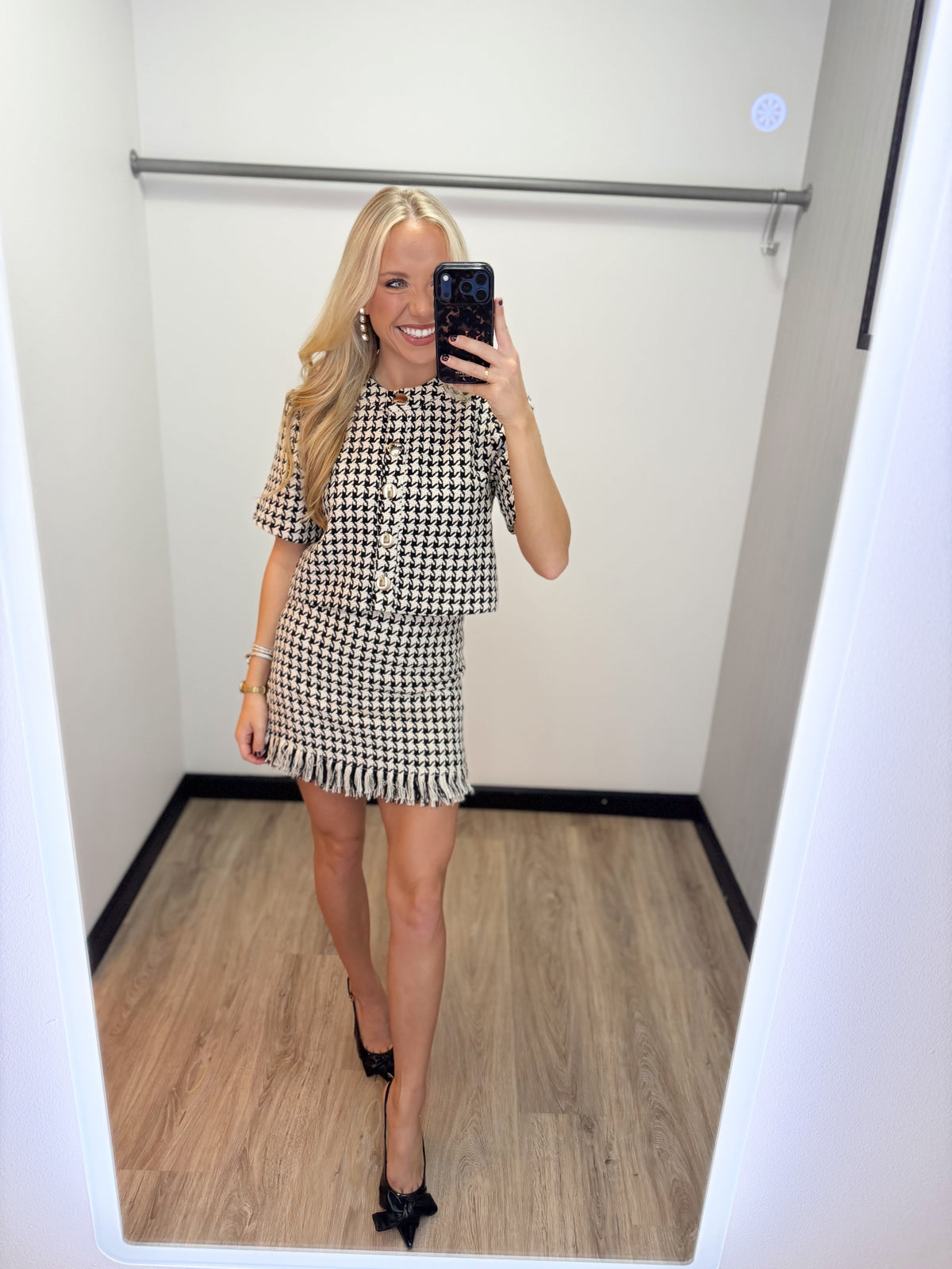 LBLOX Cropped Top & Mini Skirt Set- Houndstooth Black
