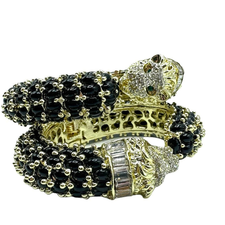 Beaded Leopard Hinged Bracelet in Black - Gabrielle's Biloxi