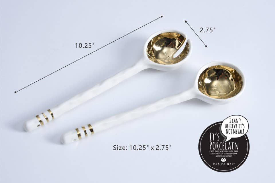 Pampa Bay Porcelain Salad Server Set - Gold
