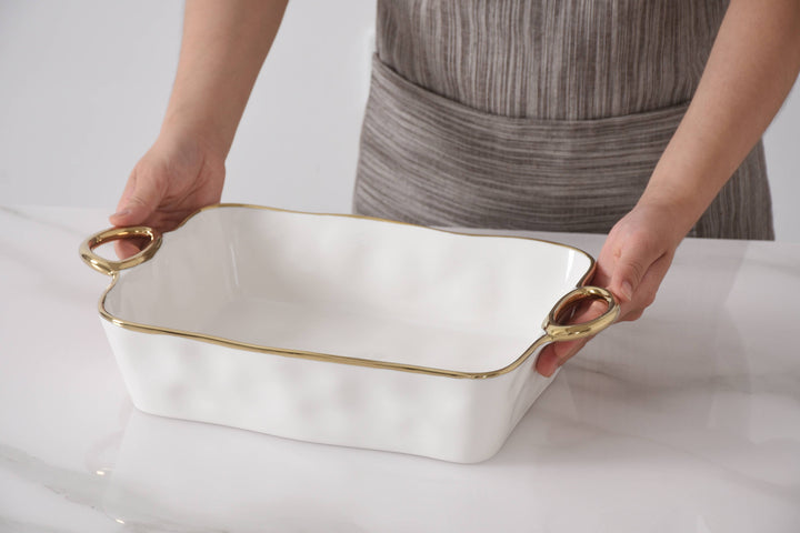 Pampa Bay Rectangular Baking Dish - Gold Handles - Gabrielle's Biloxi