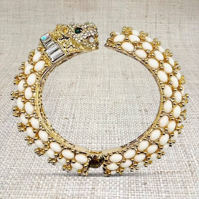 Beaded Leopard Hinged Bracelet in White - Gabrielle's Biloxi