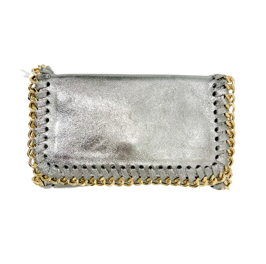 German Fuentes Leather Bag with Gold Chain - Silver - Gabrielle's Biloxi