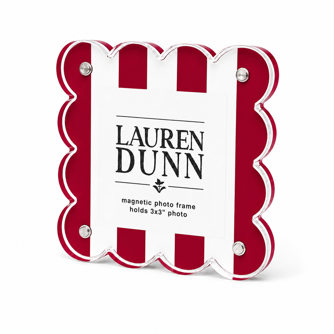 Red and White Striped Gameday Scalloped Acrylic Frame - Gabrielle's Biloxi