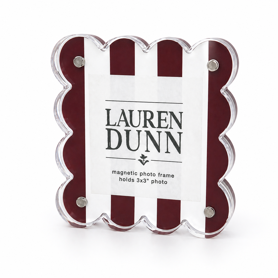 Maroon and White Striped Gameday Scalloped Acrylic Frame - Gabrielle's Biloxi
