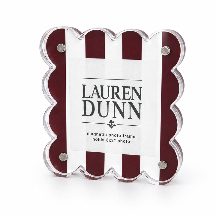 Maroon and White Striped Gameday Scalloped Acrylic Frame - Gabrielle's Biloxi