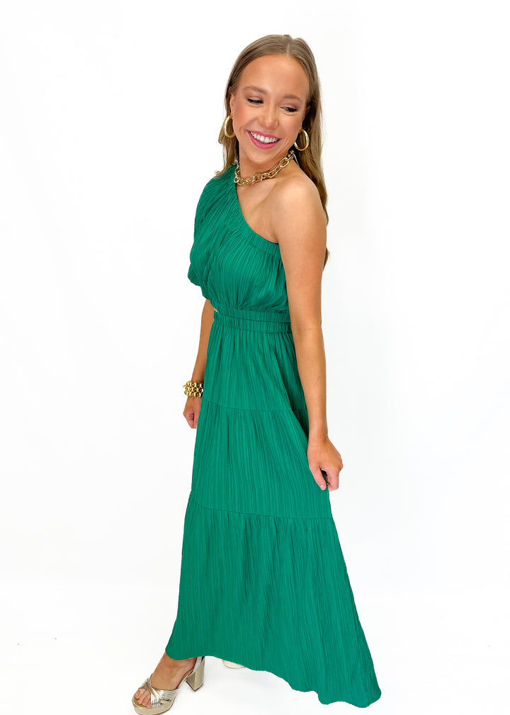One Shoulder Tiered Maxi Dress - Green - Gabrielle's Biloxi