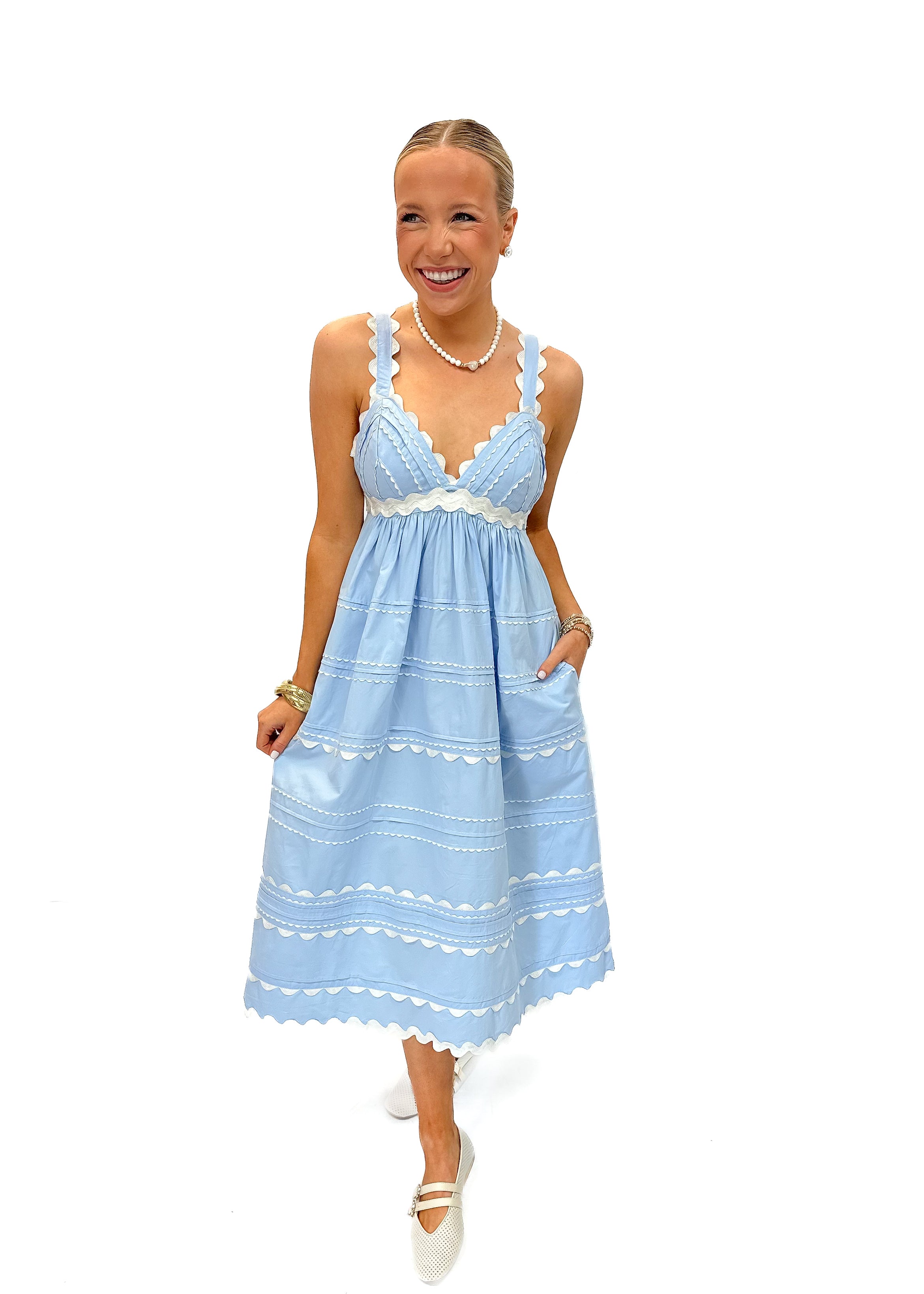 LBLOX Midi Sleeveless Dress with Trim - Powder Blue - Gabrielle's Biloxi