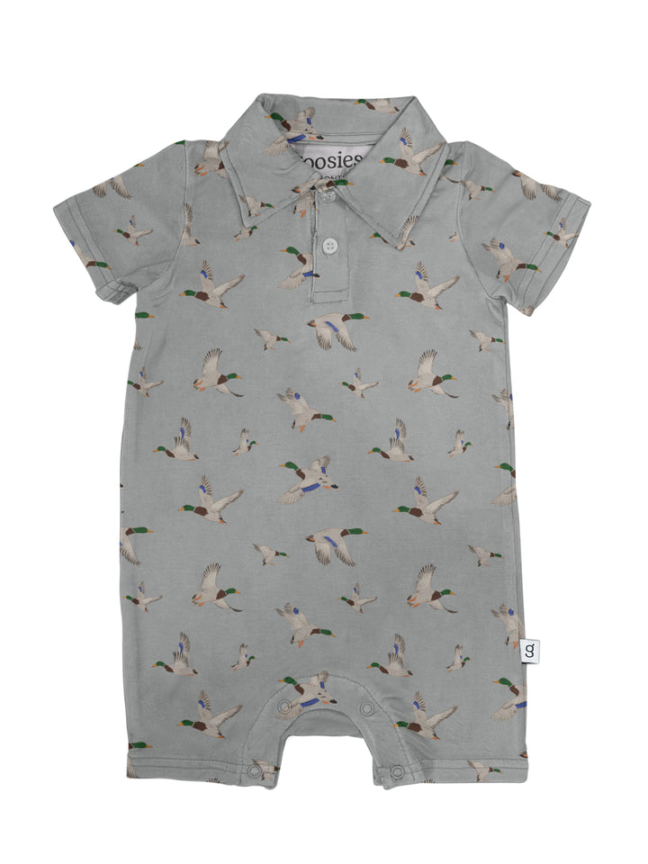 Sort Sleeve Polo Romper - Mallard Ducks - Gabrielle's Biloxi