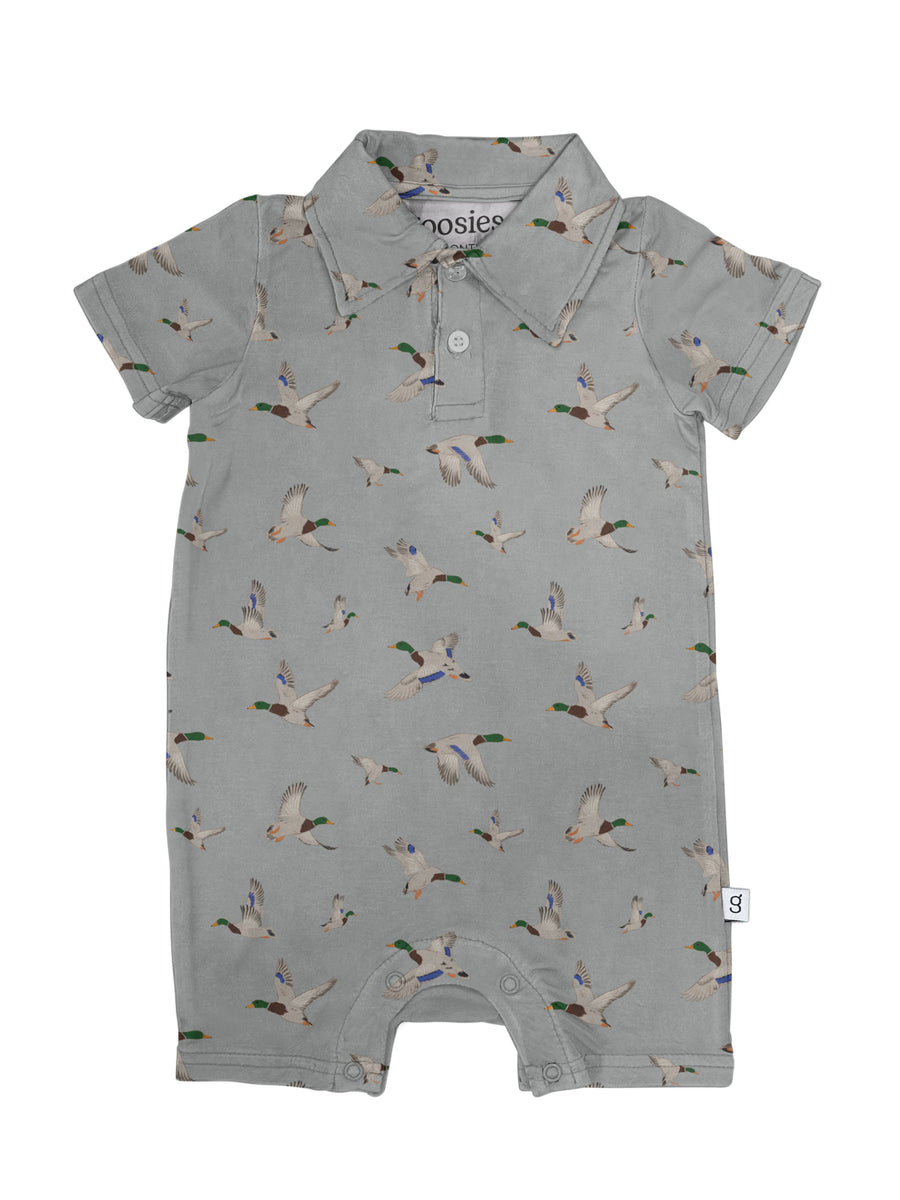 Sort Sleeve Polo Romper - Mallard Ducks - Gabrielle's Biloxi
