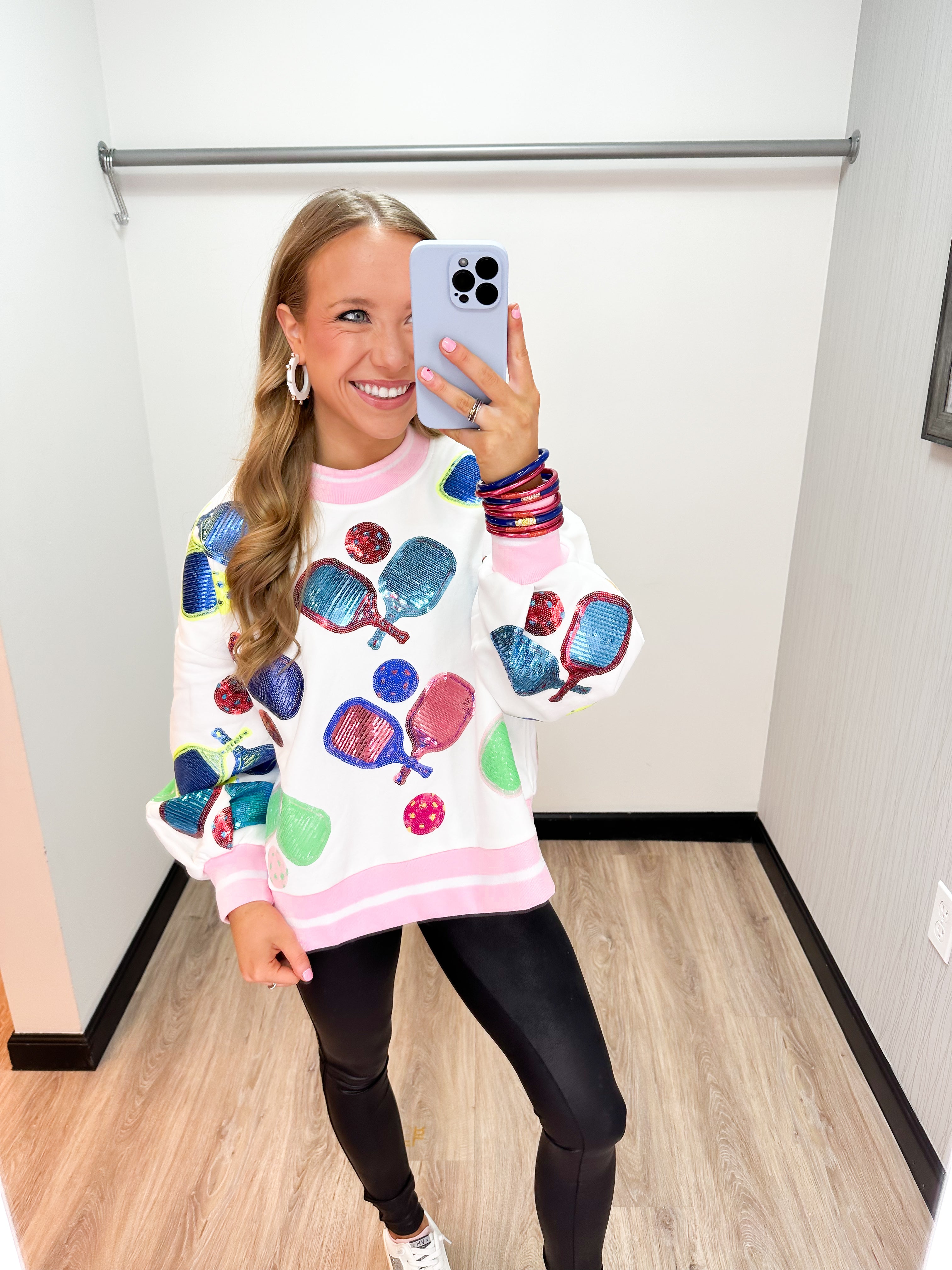 Queen of Sparkles White Multi Pickleball Sweatshirt - Gabrielle's Biloxi