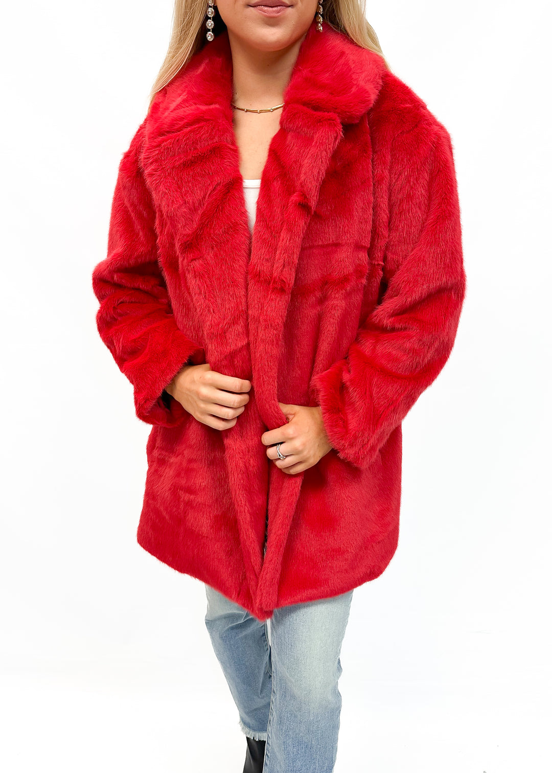 Jayley Faux Fur Duchess Midi Coat - Red - Gabrielle's Biloxi