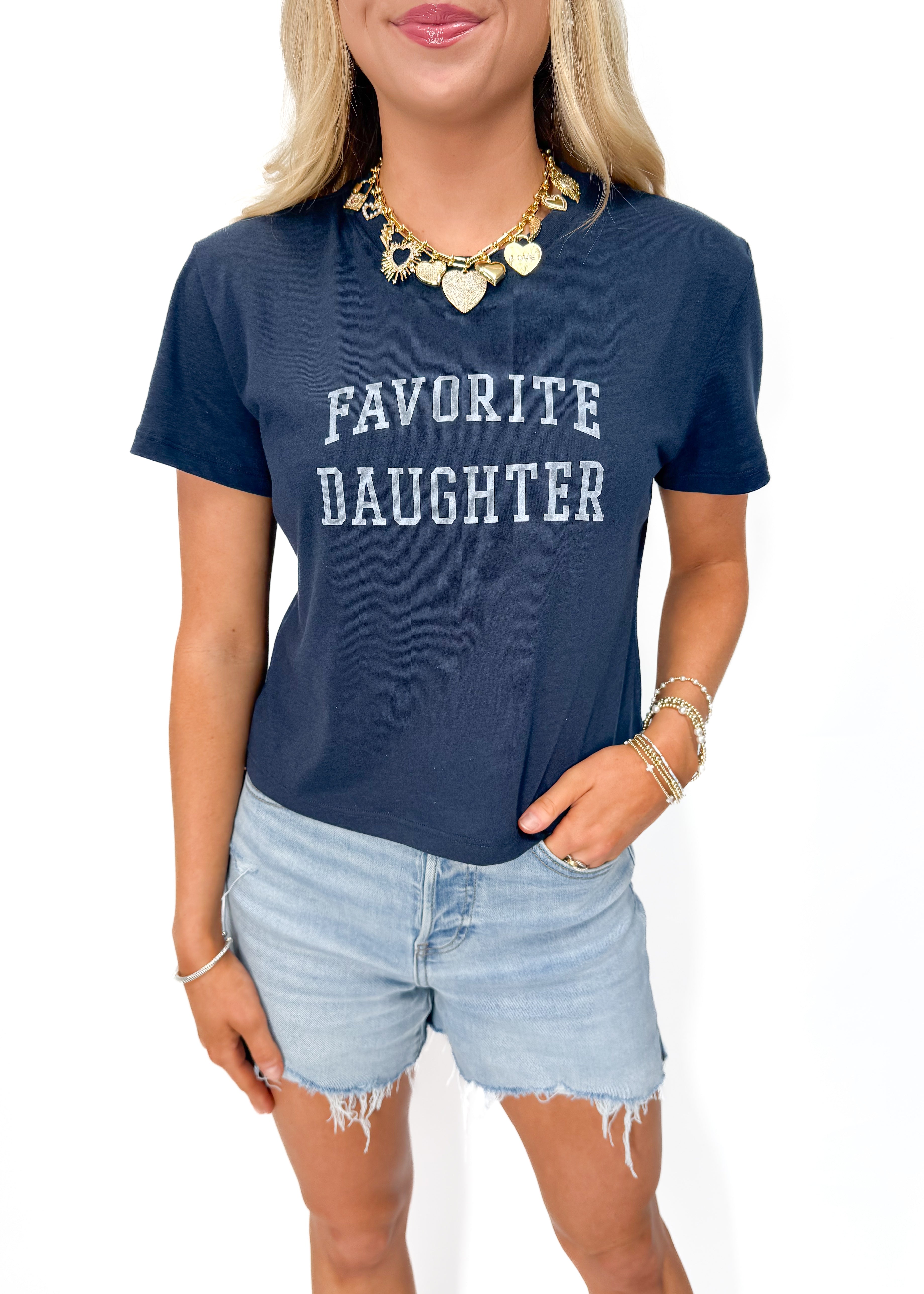 Favorite Daughter Cropped Collegiate Tee - Navy - Gabrielle's Biloxi