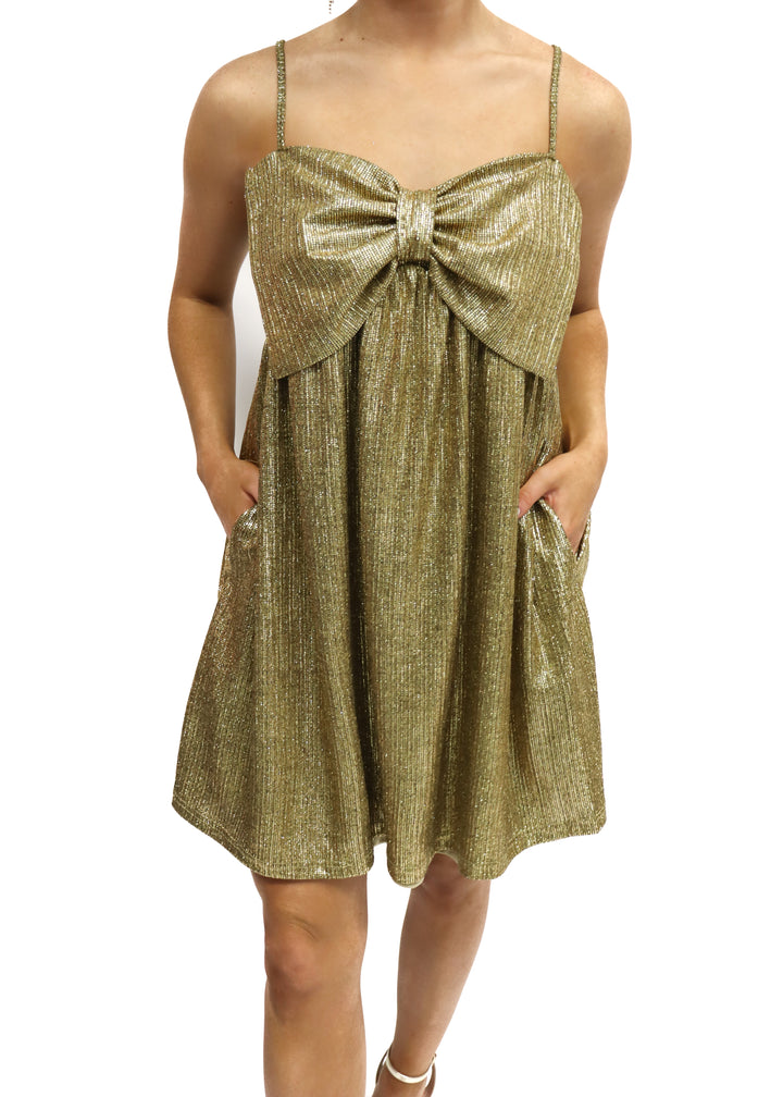 LBLOX Bow Spaghetti Strap Dress - Gold - Gabrielle's Biloxi