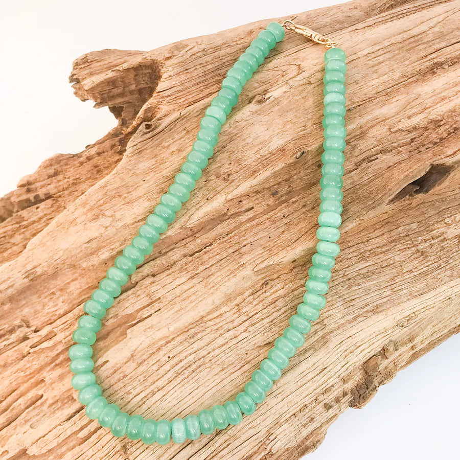 Rondelle Gemstone Layering Necklace 18" - Spearmint Cateye - Gabrielle's Biloxi