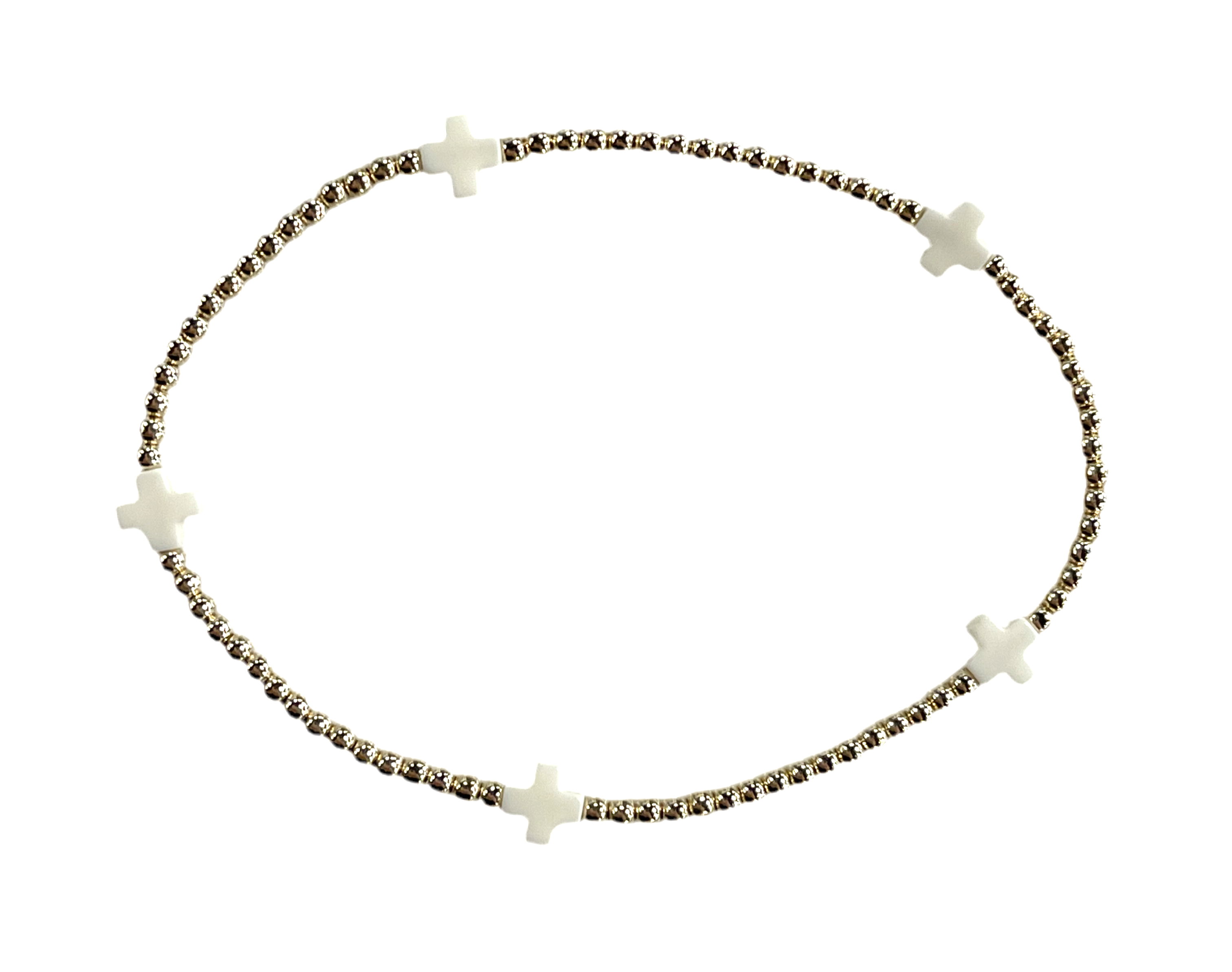 ENewton Signature Cross Small Gold Pattern 2mm Bead Bracelet - Off White - Gabrielle's Biloxi