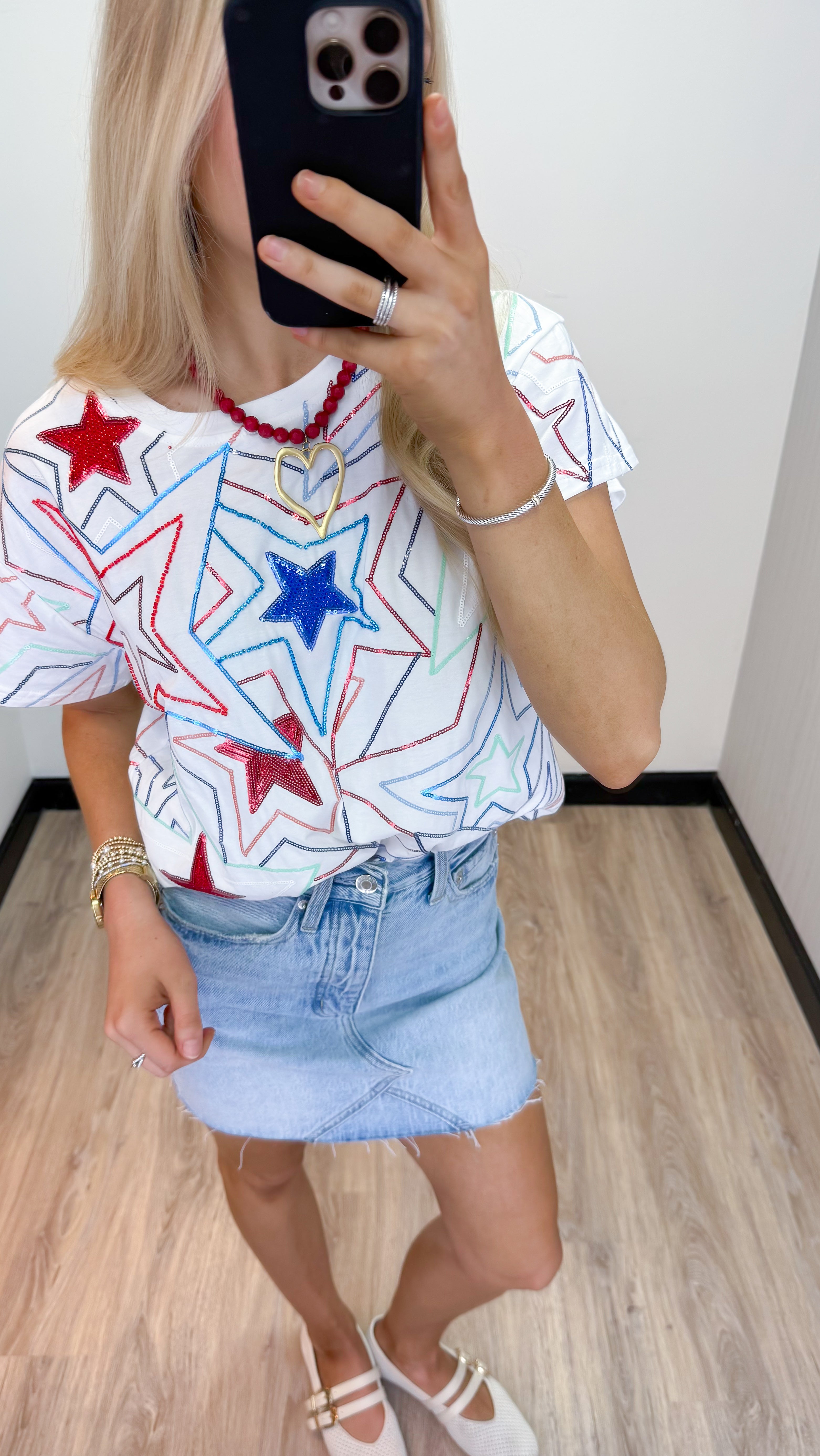 Queen of Sparkles White, Red, & Blue Groovy Star Tee - Gabrielle's Biloxi