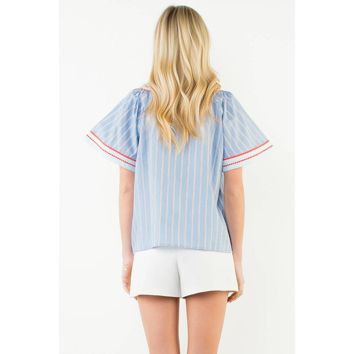 Wide Sleeve Striped Pattern Top - Gabrielle's Biloxi