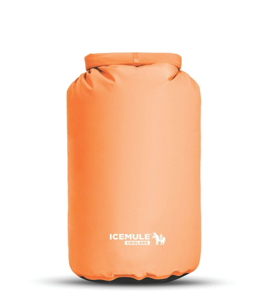 Orange dry bag with 'IceMule' logo on a white background