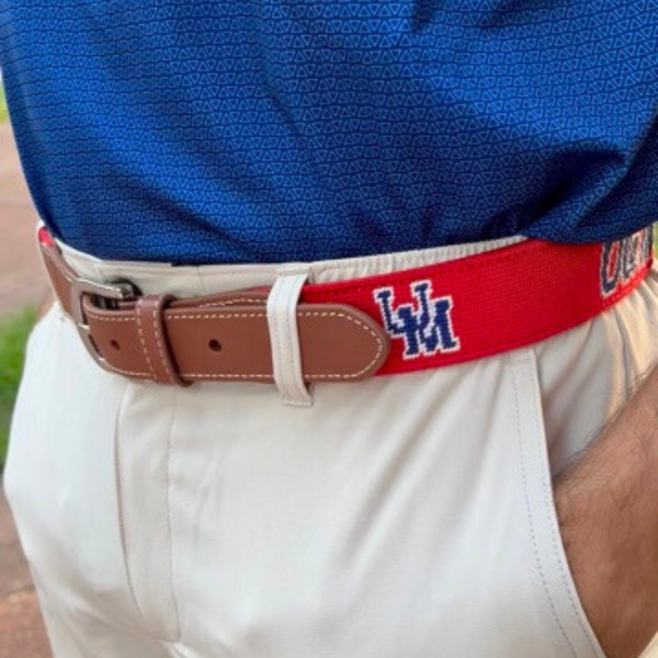Ole Miss Red Needlepoint Belt