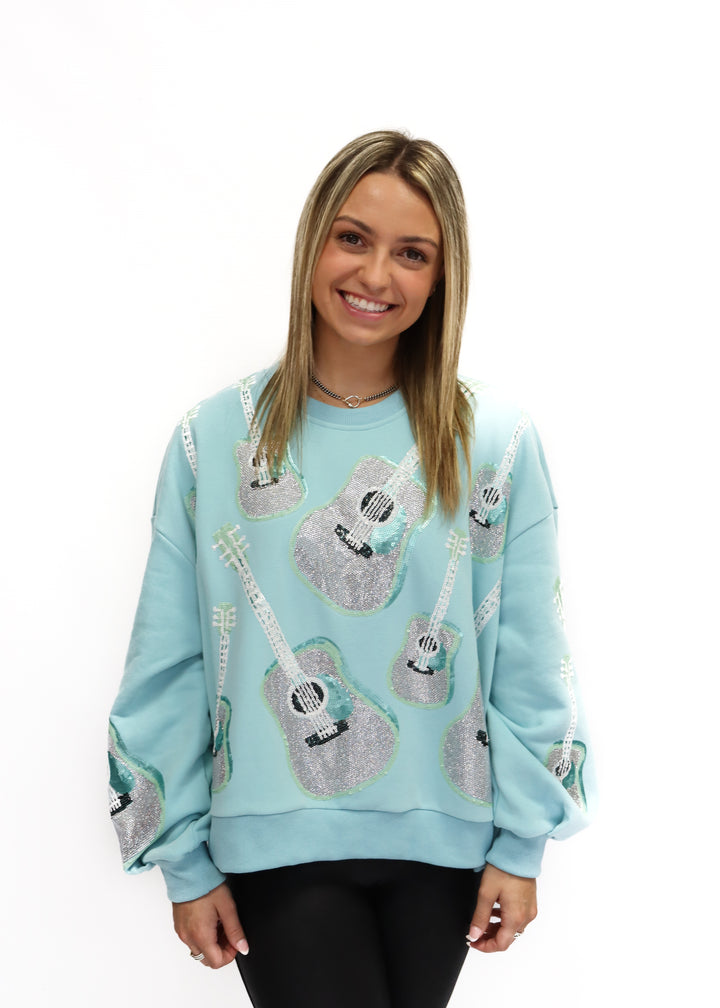 Queen of Sparkles Mint Guitar Sweatshirt - Gabrielle's Biloxi