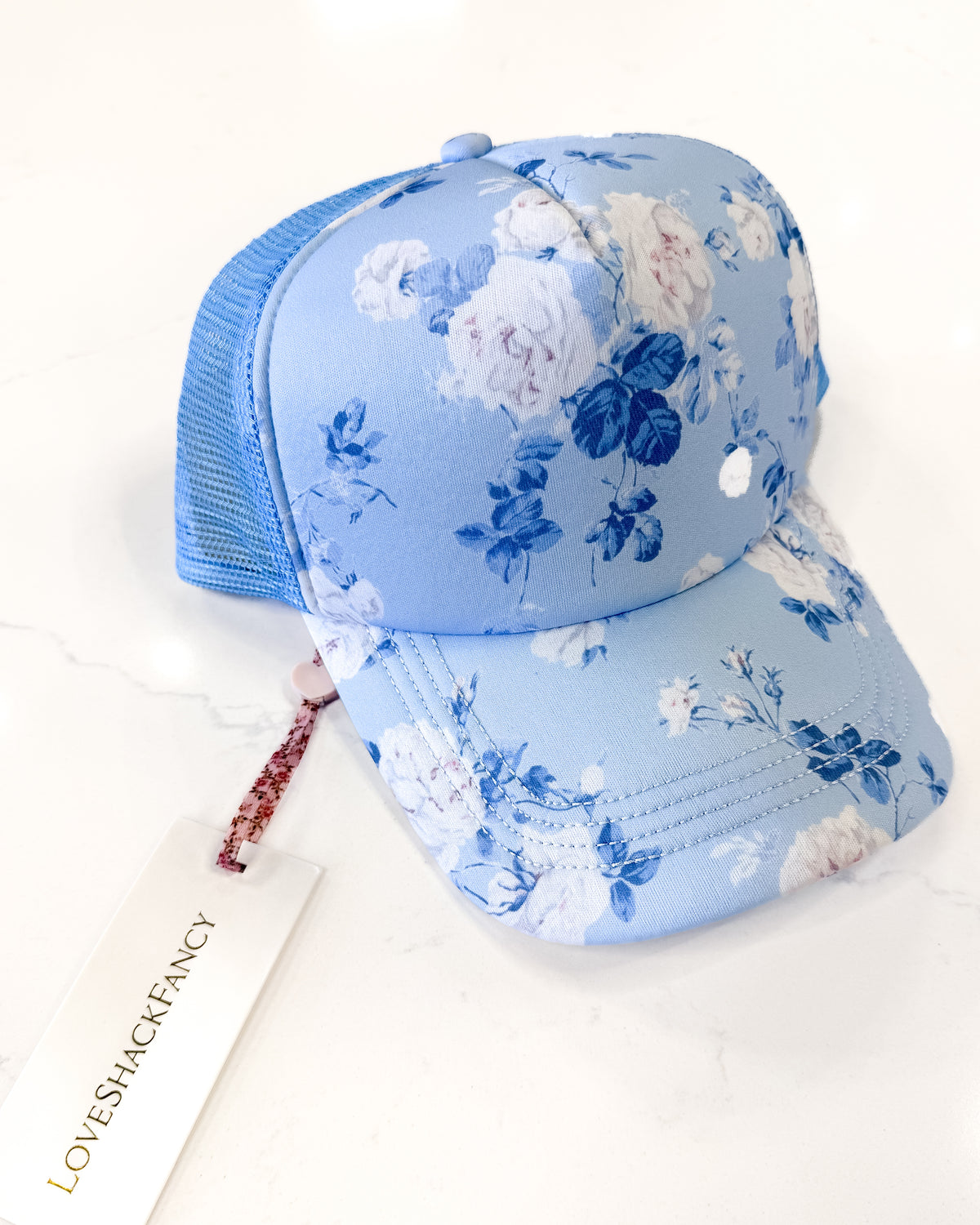NEW LOVESHACKFANCY women\'s joni trucker hat in whisper blue Snow Happy Trucker Hat in Blue – Shop Friday Feelin main image 3