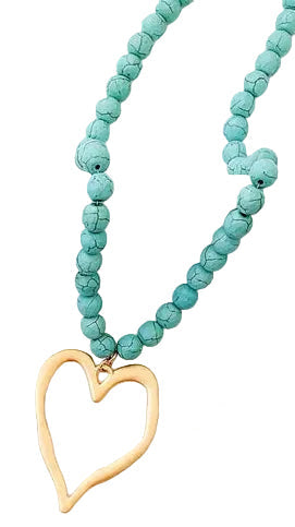 Virtue Gemstone Beaded Necklace w/ / XL Heart - Turquoise - Gabrielle's Biloxi
