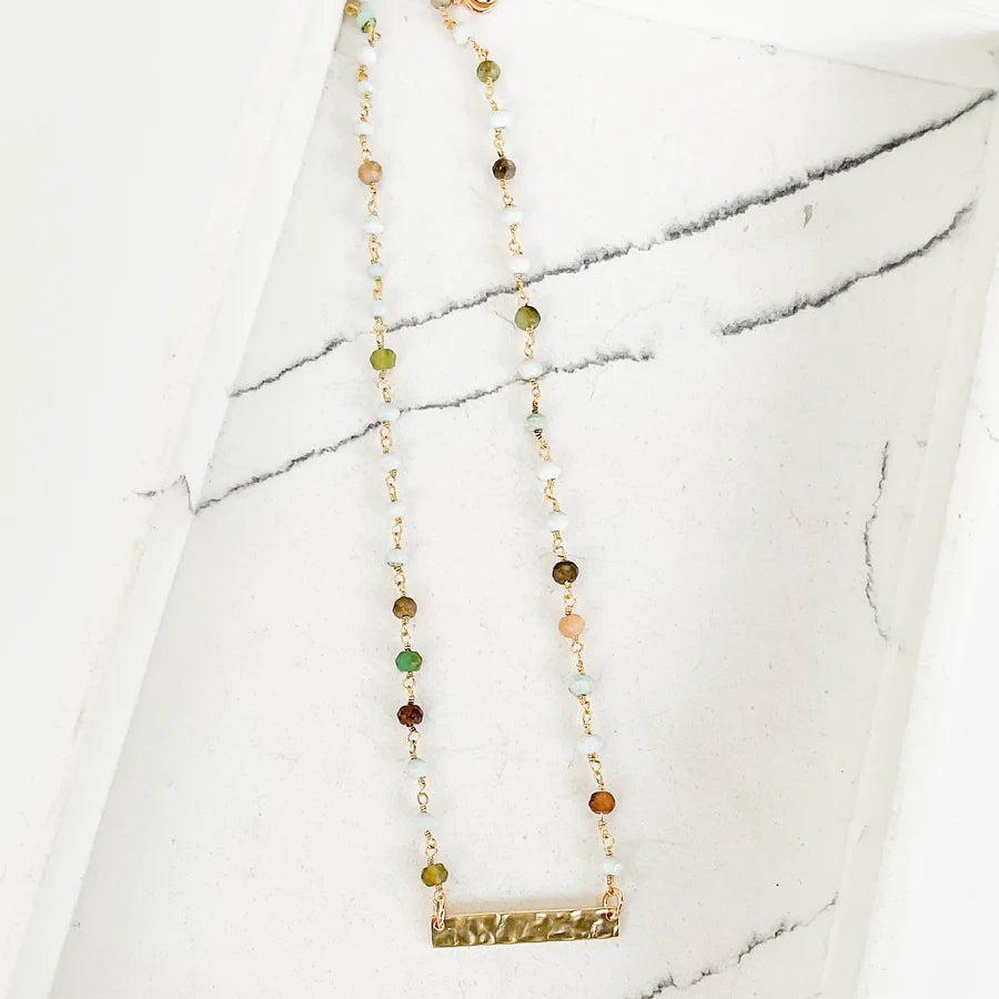 Rosary Hammered Bar Necklace - Mint Safari - Gabrielle's Biloxi