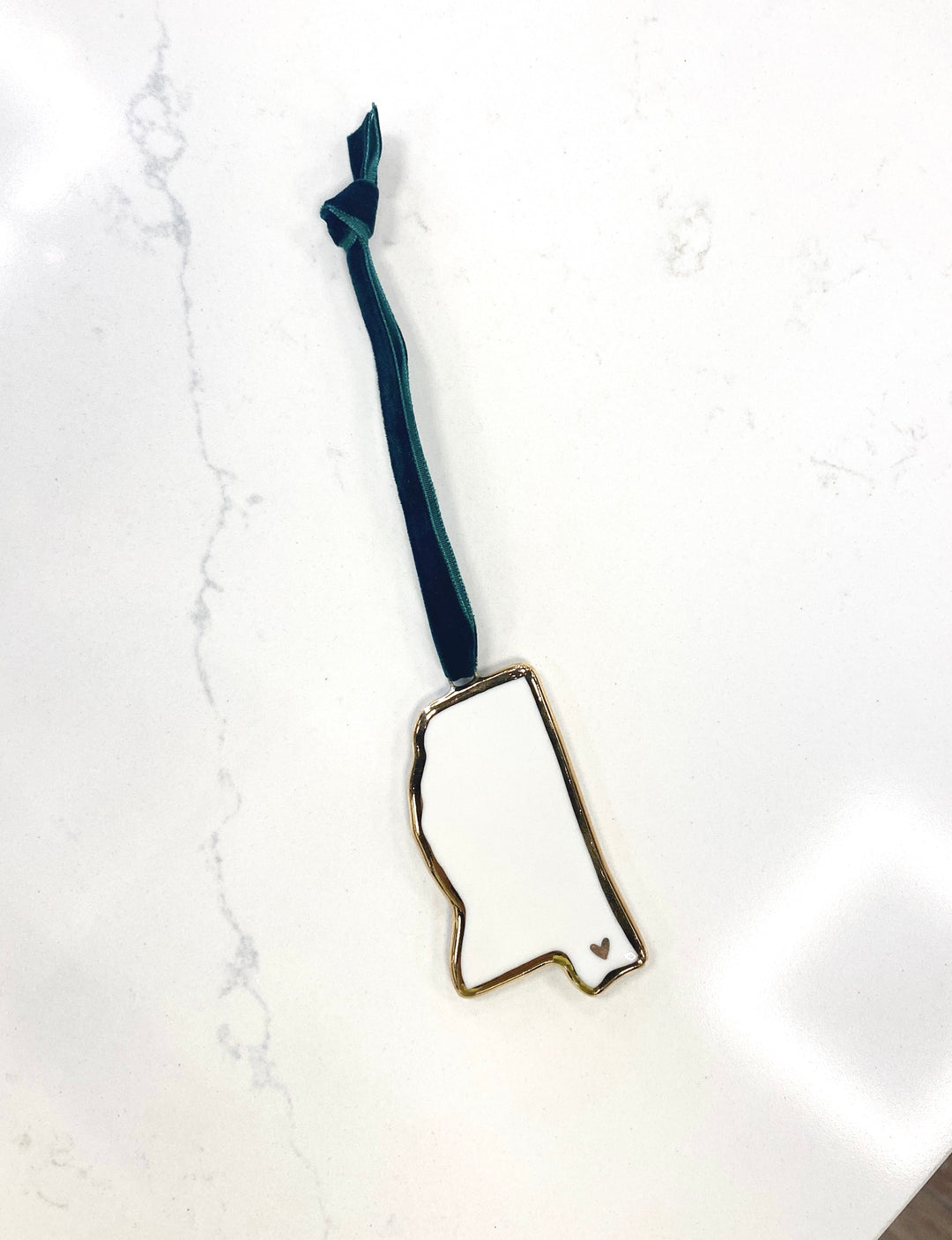 Mississippi Handmade Porcelain Ornament - MS Coast Gold Heart - Gabrielle's Biloxi