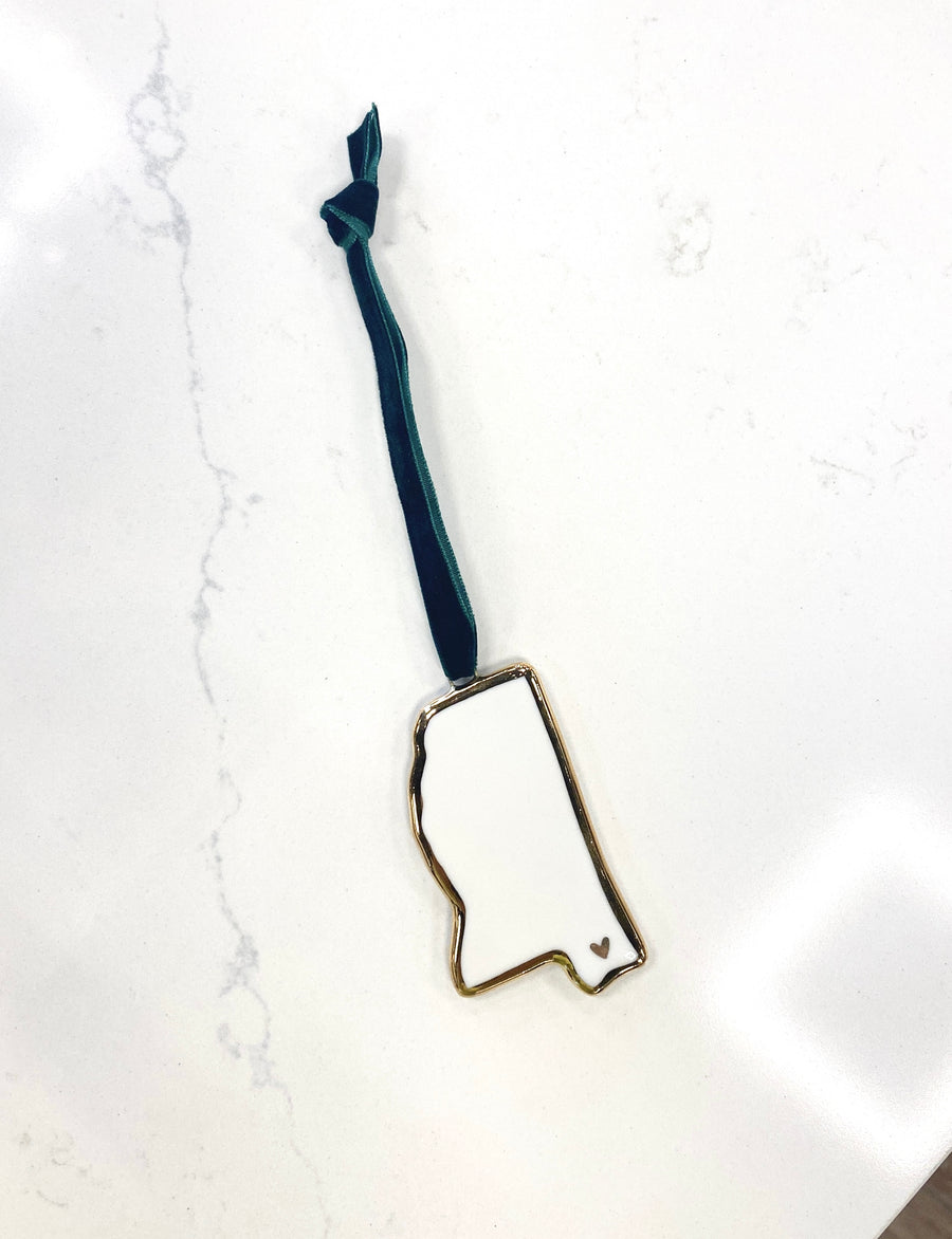 Mississippi Handmade Porcelain Ornament - MS Coast Gold Heart - Gabrielle's Biloxi