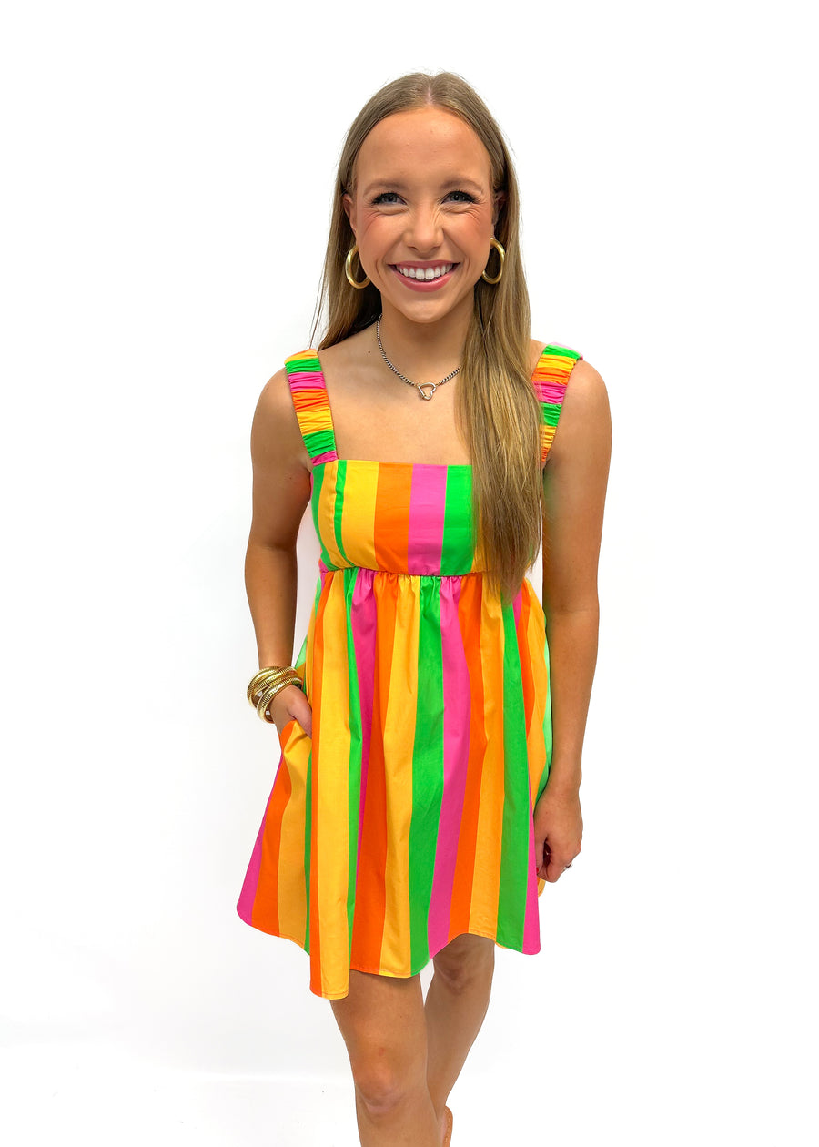 MUMU Fling Mini Dress - Neon Stripe Poplin - Gabrielle's Biloxi