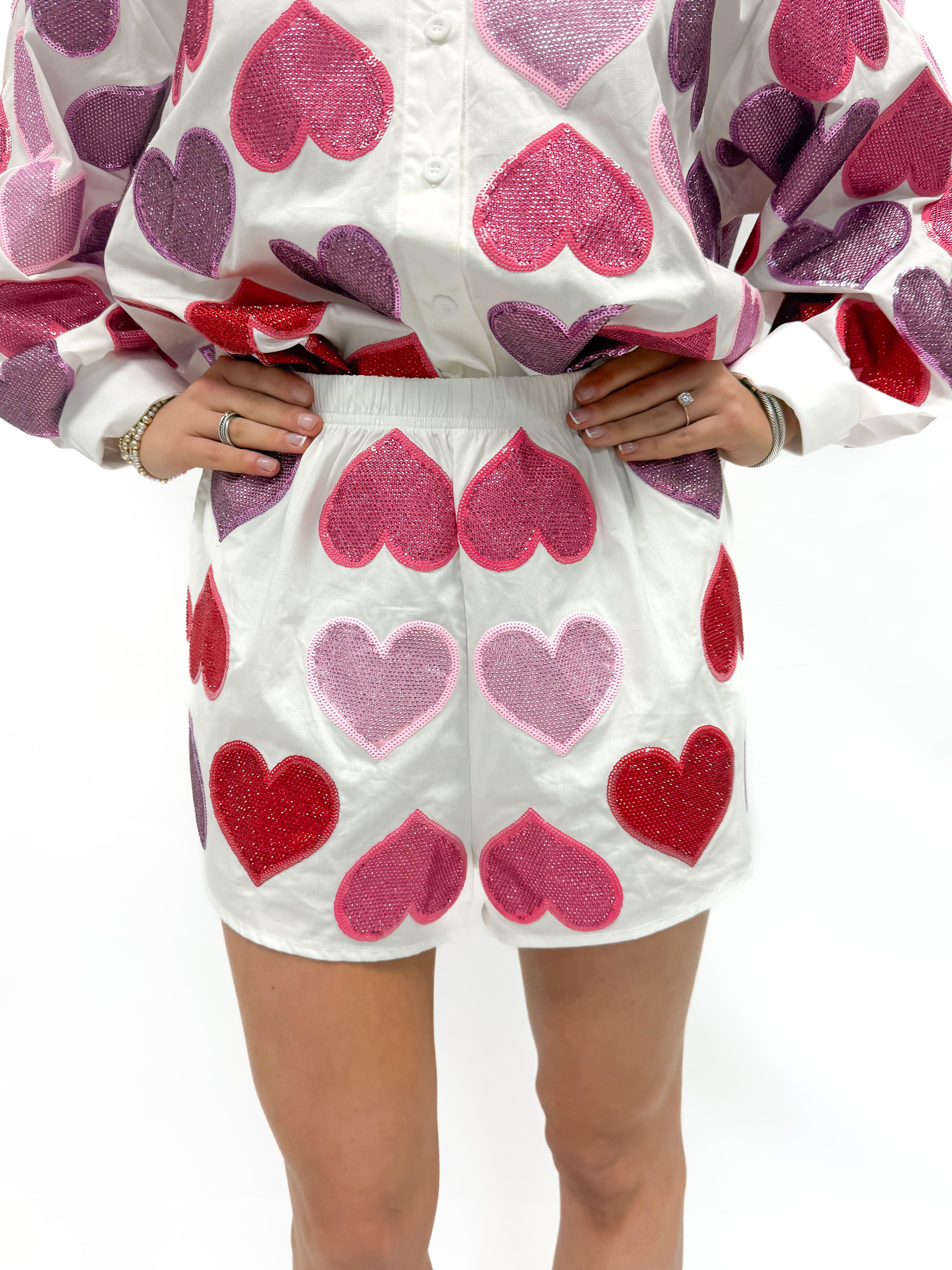 Queen of Sparkles Rhinestone Hearts Shorts - Gabrielle's Biloxi