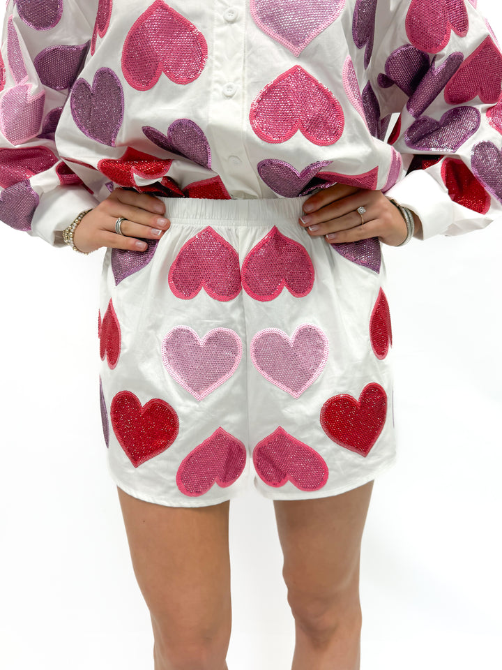 Queen of Sparkles Rhinestone Hearts Shorts