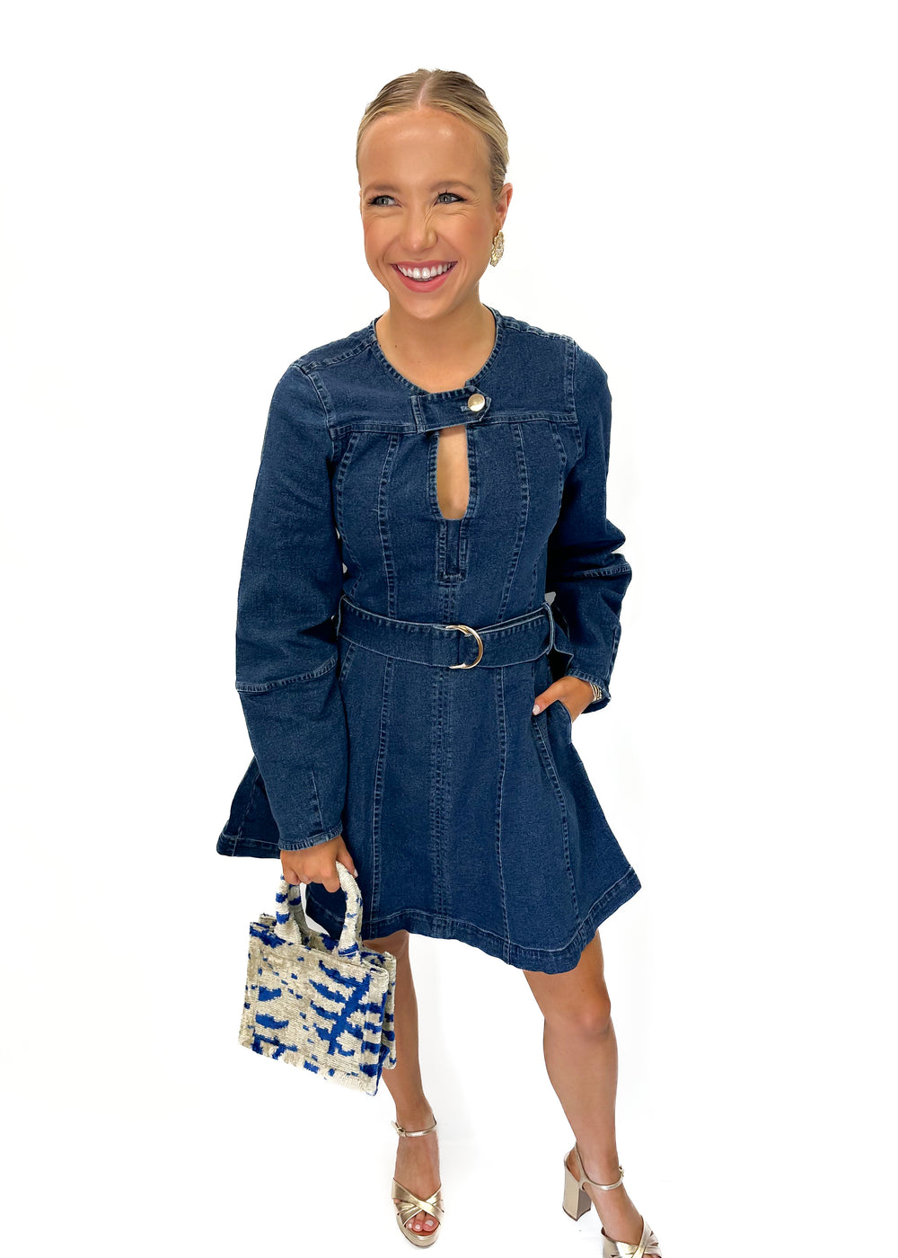 Karina Grimaldi Laura Denim Mini Dress - Blue Gabrielle's Biloxi Karina Grimaldi Laura Denim Mini Dress - Blue Gabrielle's Biloxi