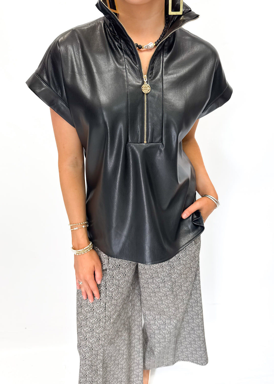 Emily McCarthy Poppy Pullover - Black Vegan Leather - Gabrielle's Biloxi