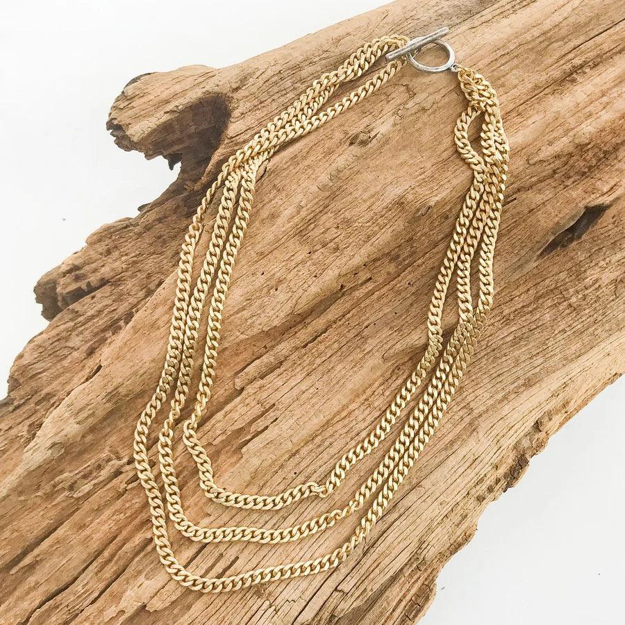 Virtue Triple Medium Curb with Toggle Necklace - Gold - Gabrielle's Biloxi