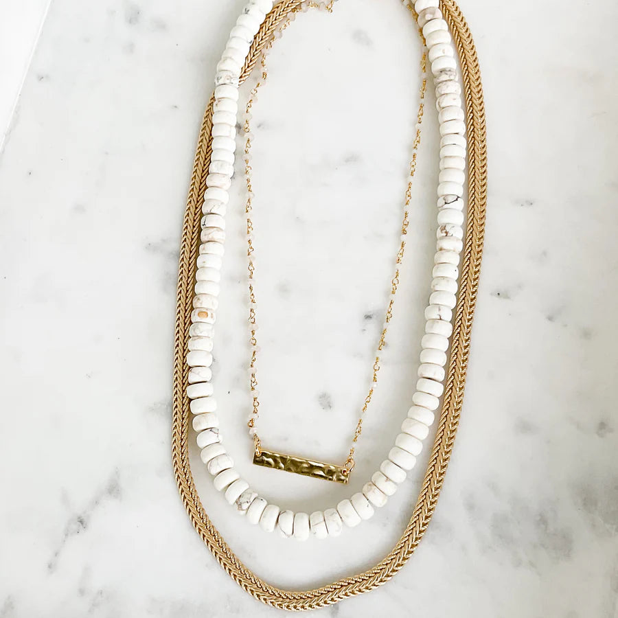 Rosary Hammered Bar Necklace 16" - White - Gabrielle's Biloxi
