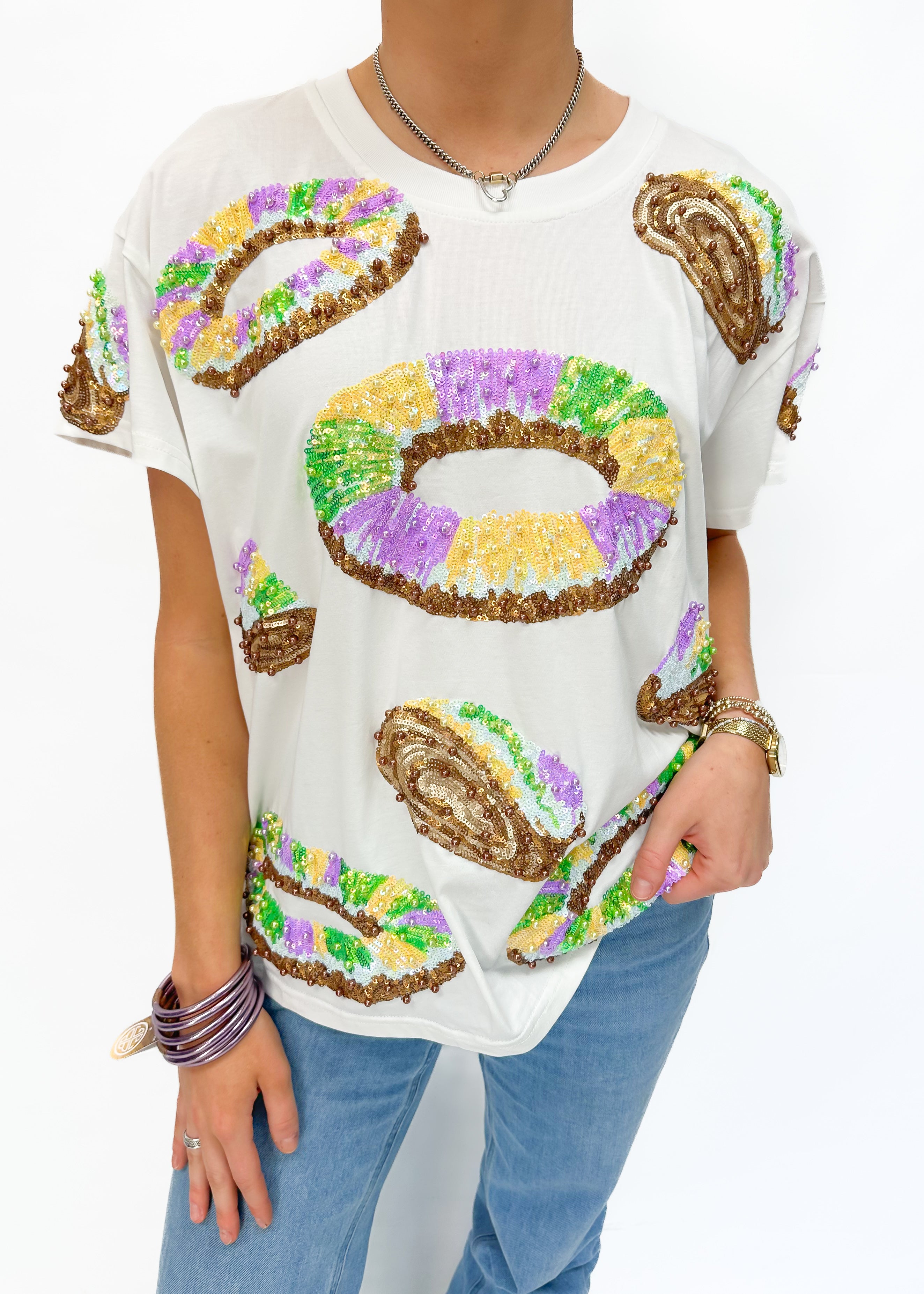 Queen of Sparkles King Cake All Over Tee - White - Gabrielle's Biloxi