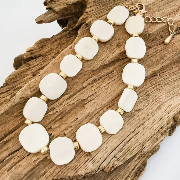 Virtue Studded Tribal Disc Necklace - Cream