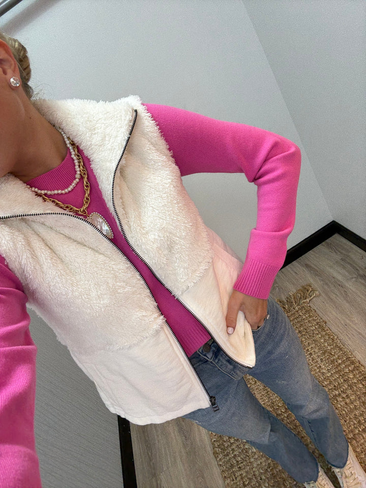 Bobi Mixed Zip Up Vest - Soft White