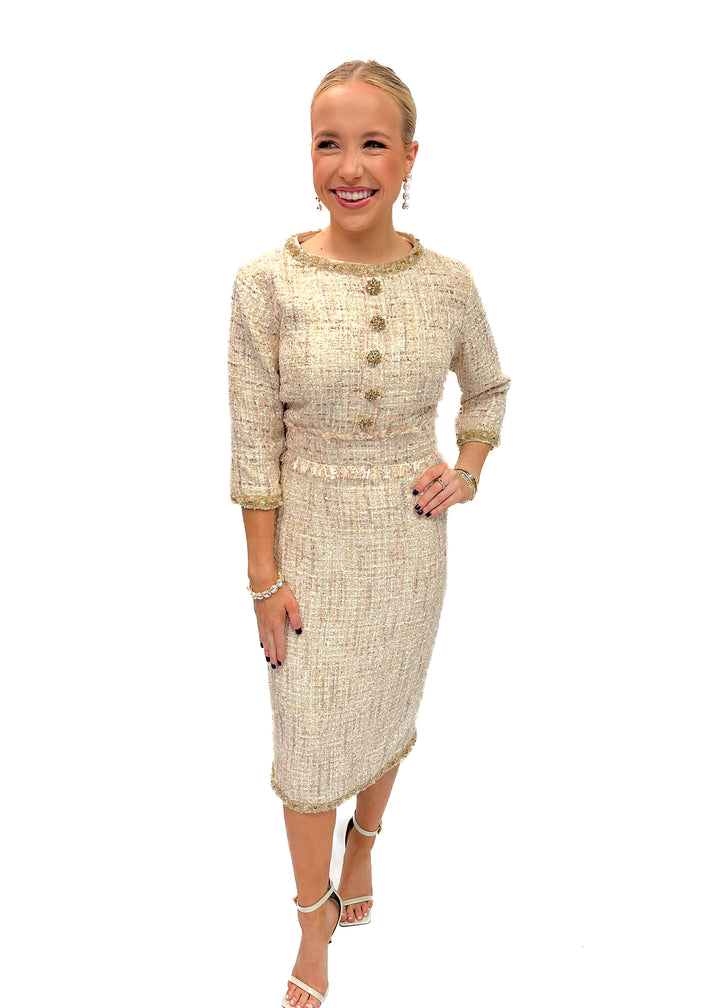 Mac Duggal 3/4 Sleeve Beaded Trim Patch Pocket Midi Dress - Blush Gabrielle's Biloxi Mac Duggal 3/4 Sleeve Beaded Trim Patch Pocket Midi Dress - Blush Gabrielle's Biloxi