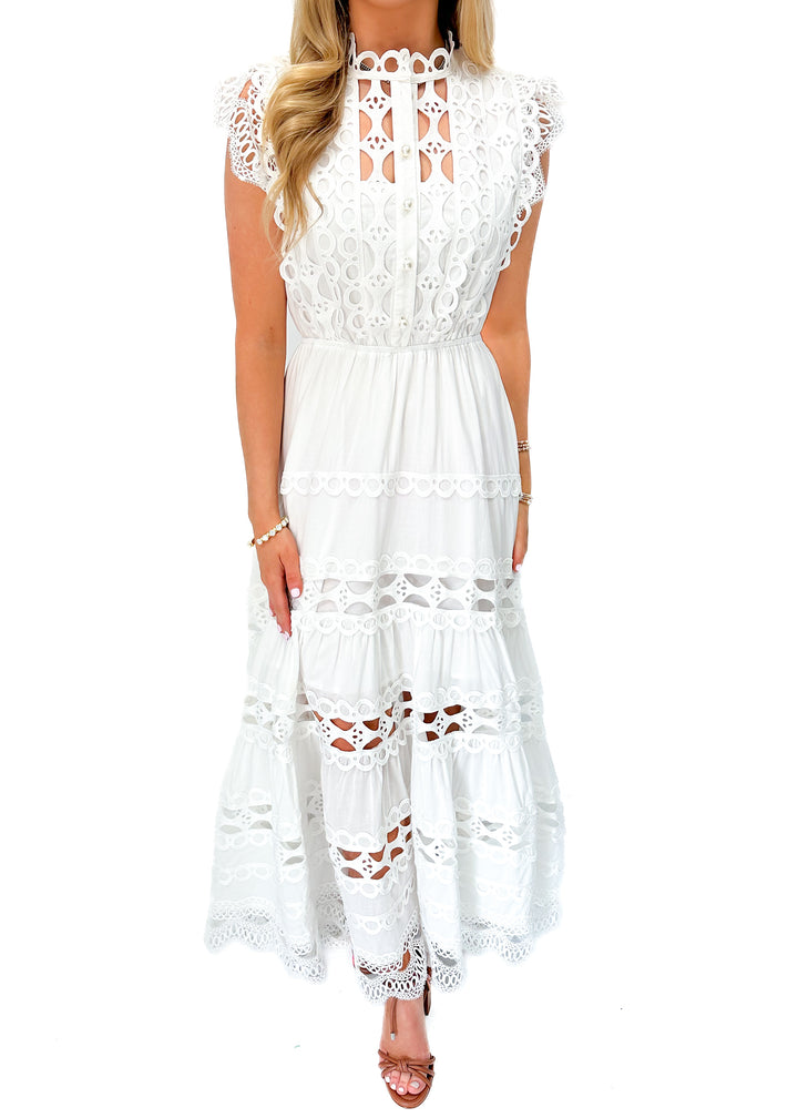 OO LA LA Sleeveless Buttoned Midi Dress - White - Gabrielle's Biloxi