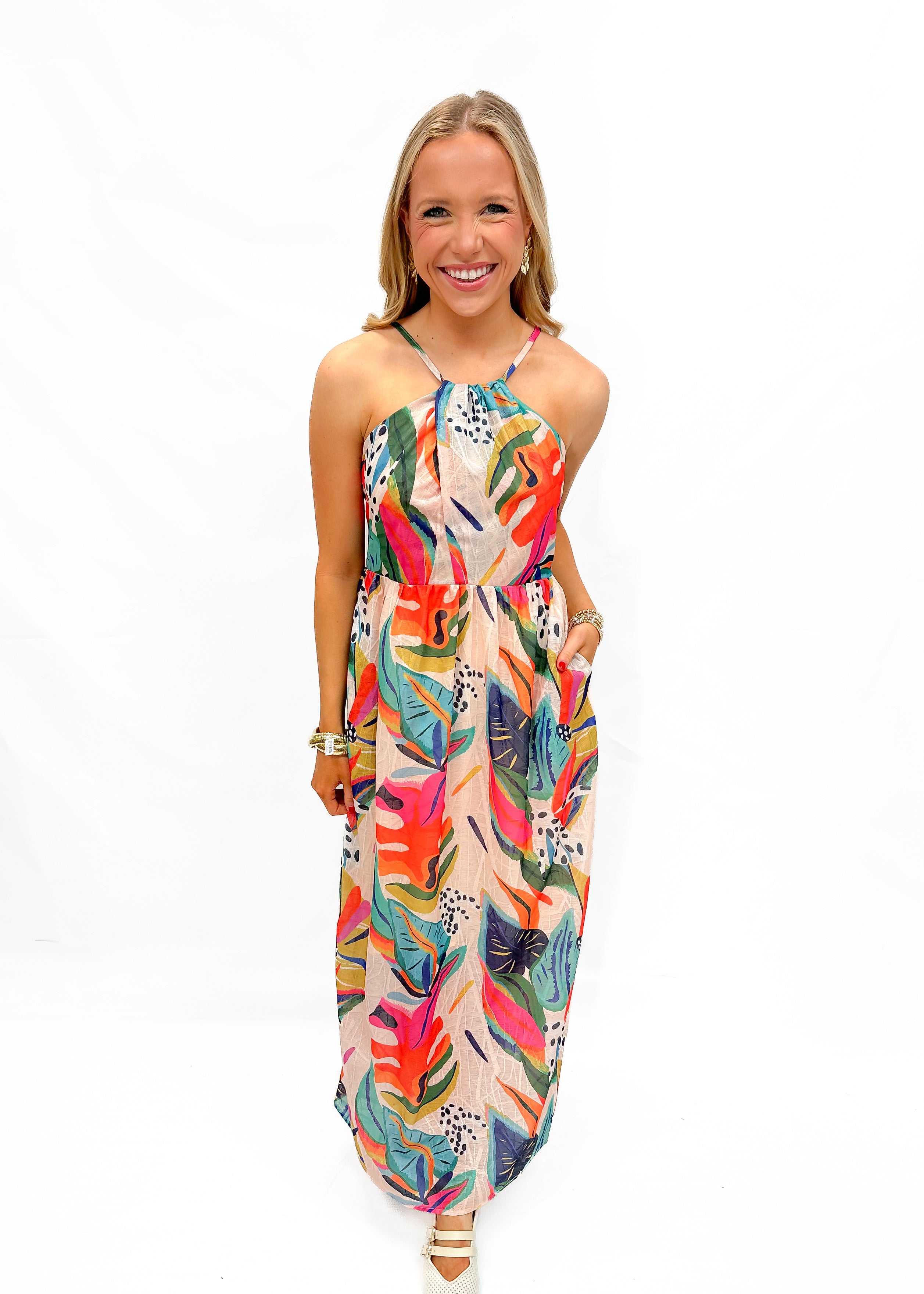 Front Cross Halter Maxi - Tropical Foliage - Gabrielle's Biloxi