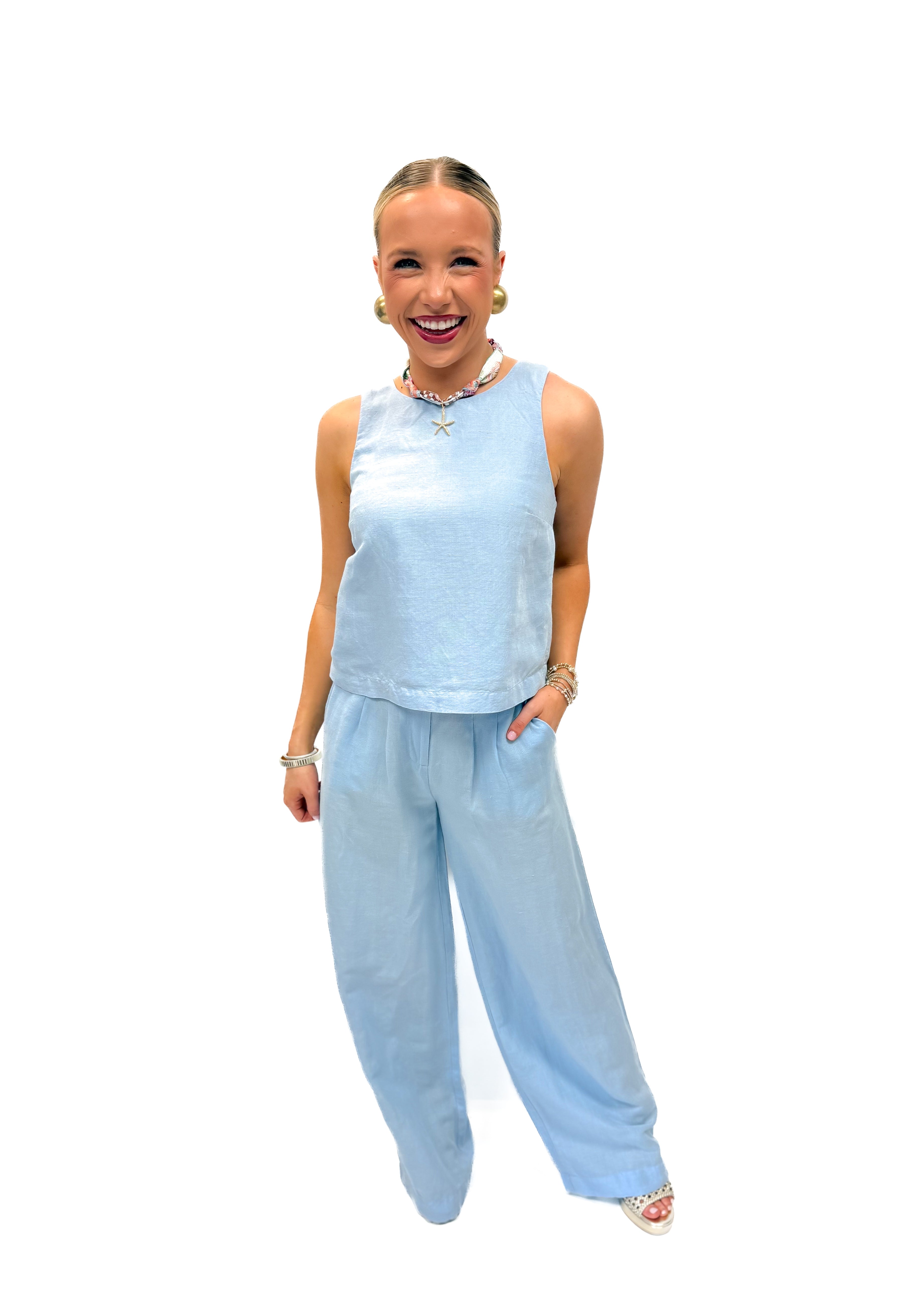 French Connection Birdie Linen Trousers - Cashmere Blue - Gabrielle's Biloxi