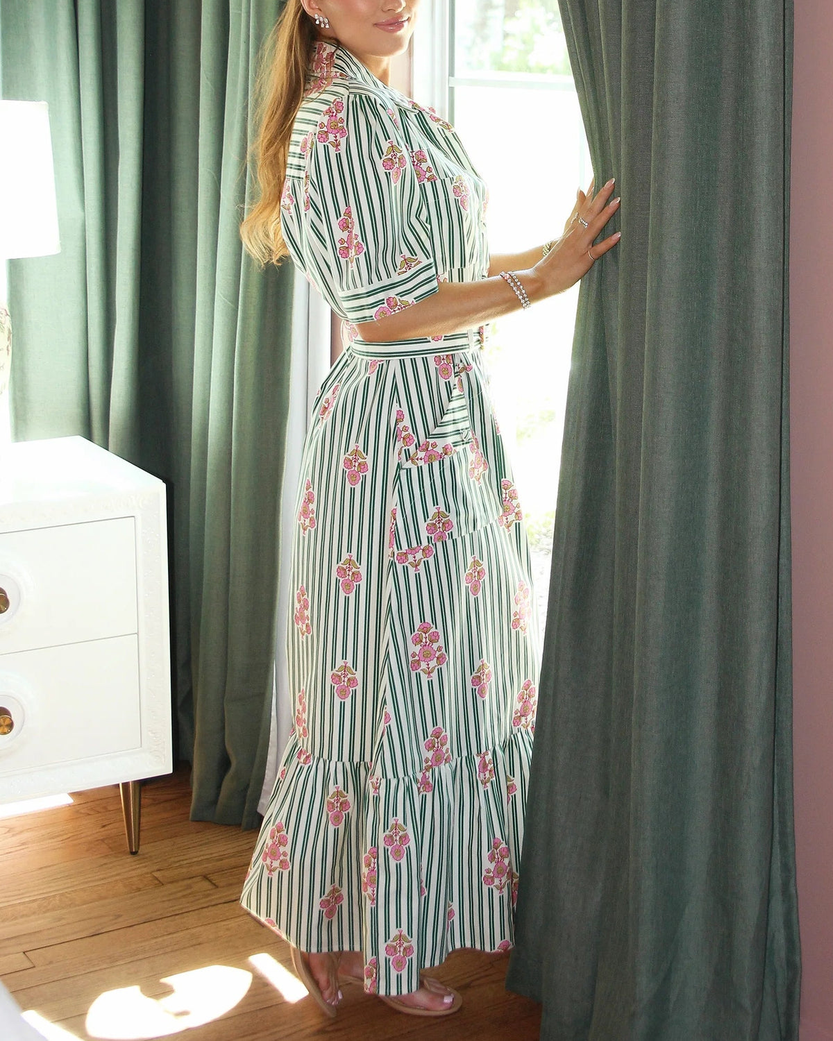 Karlie Stripe Floral Belt Maxi Dress