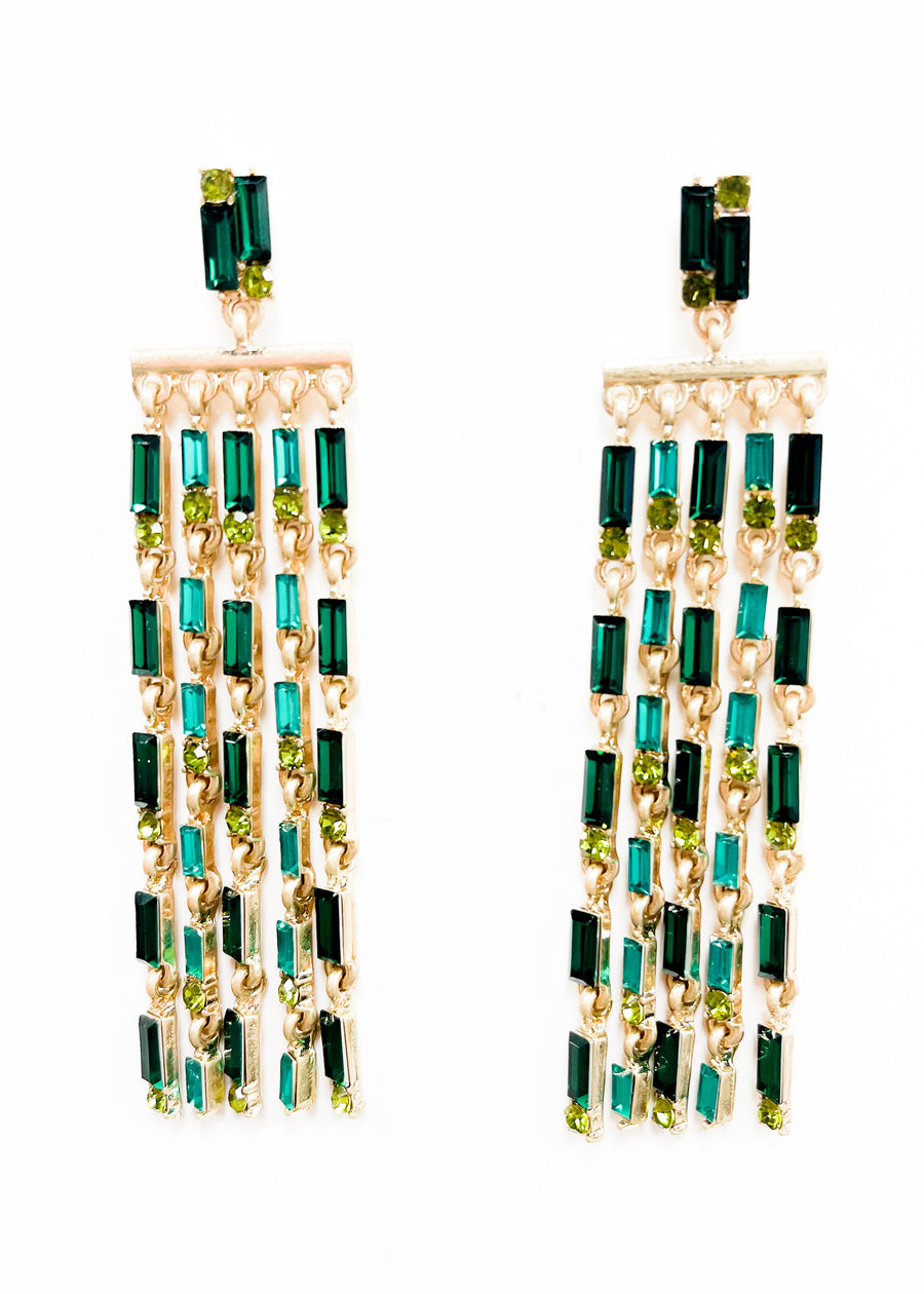 Baguette Jewel Tassel Earrings - Emerald - Gabrielle's Biloxi
