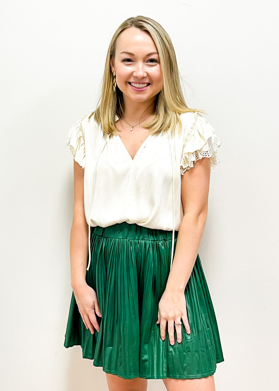 Pleated Leather Skirt - Forest Green - Gabrielle's Biloxi